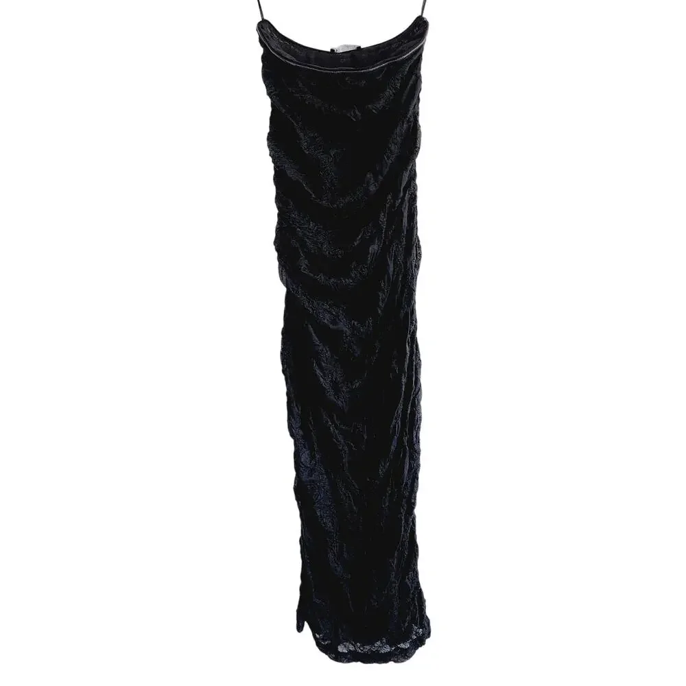 Zara Black Ruched Lace Strapless Midi / Maxi Dress Size Small